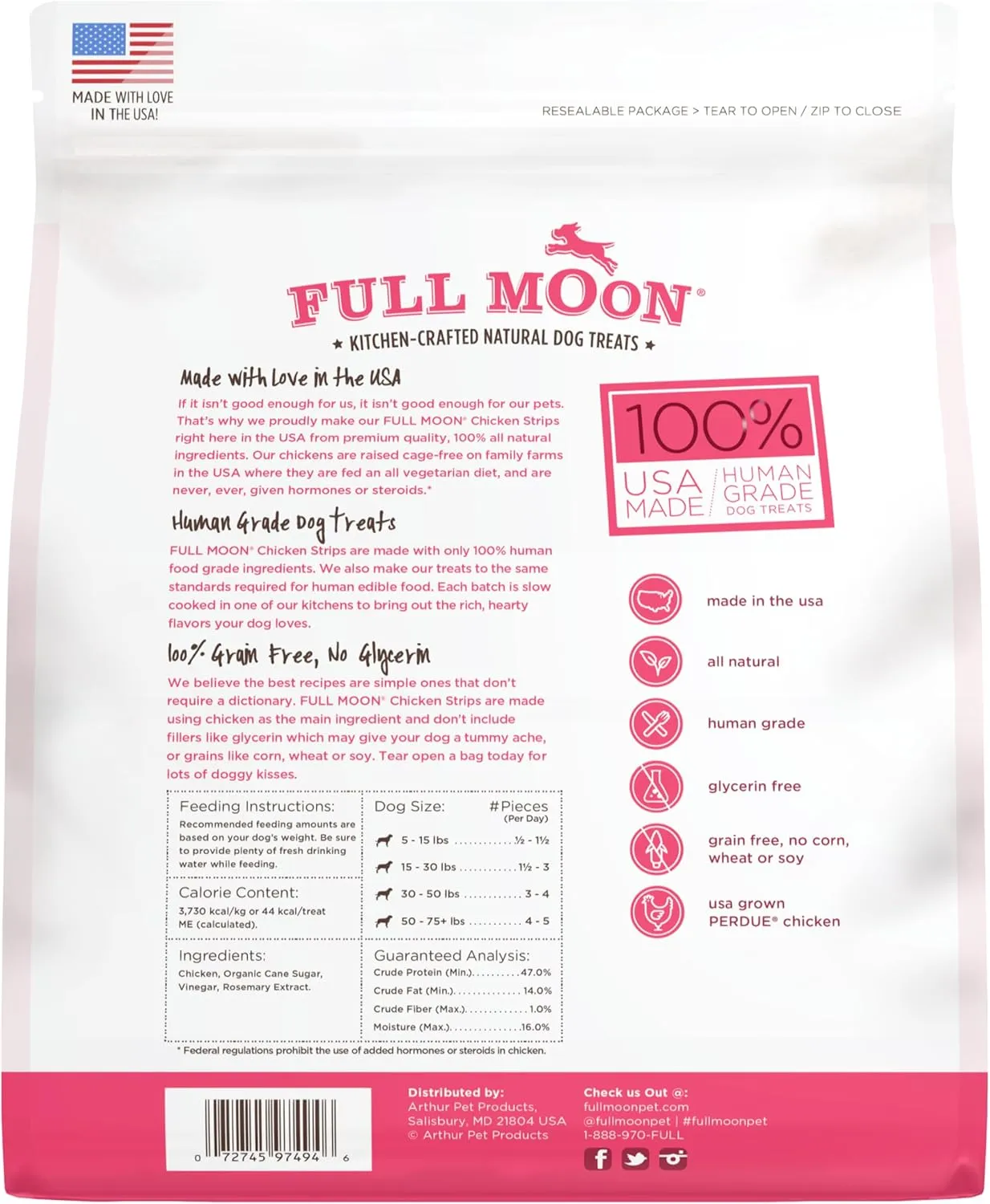 Full Moon Chicken Strips Healthy All Natural Dog Treats Human Grade Made in USA Grain Free, 1.5 Pound (Pack of 2)