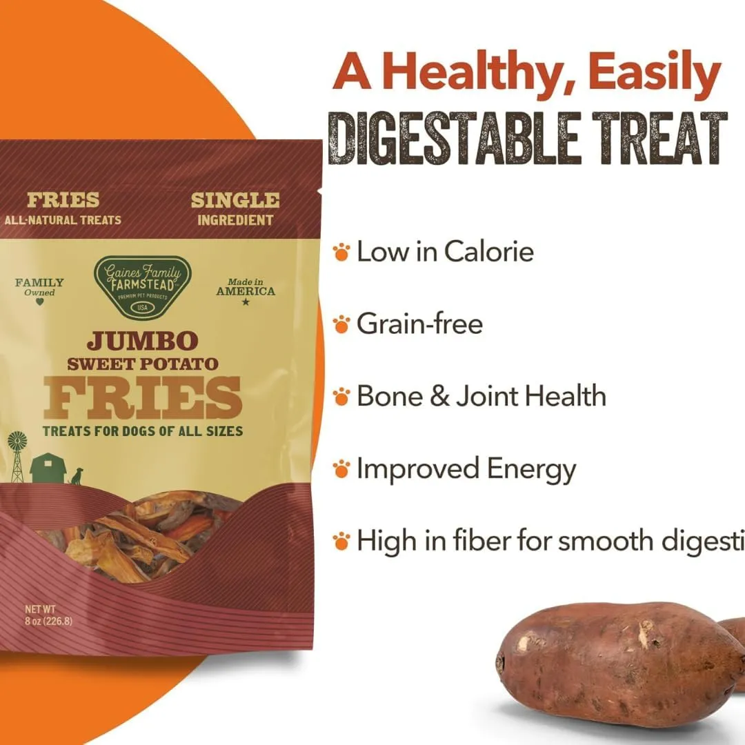 Gaines Family Farmstead Jumbo Sweet Potato Fries for Dogs  14 oz, Chewy Single Ingredient, Grain-Free Dog Treats, Rawhide-Free Chews, High-Fiber Snacks for Training & Rewards, Made in USA