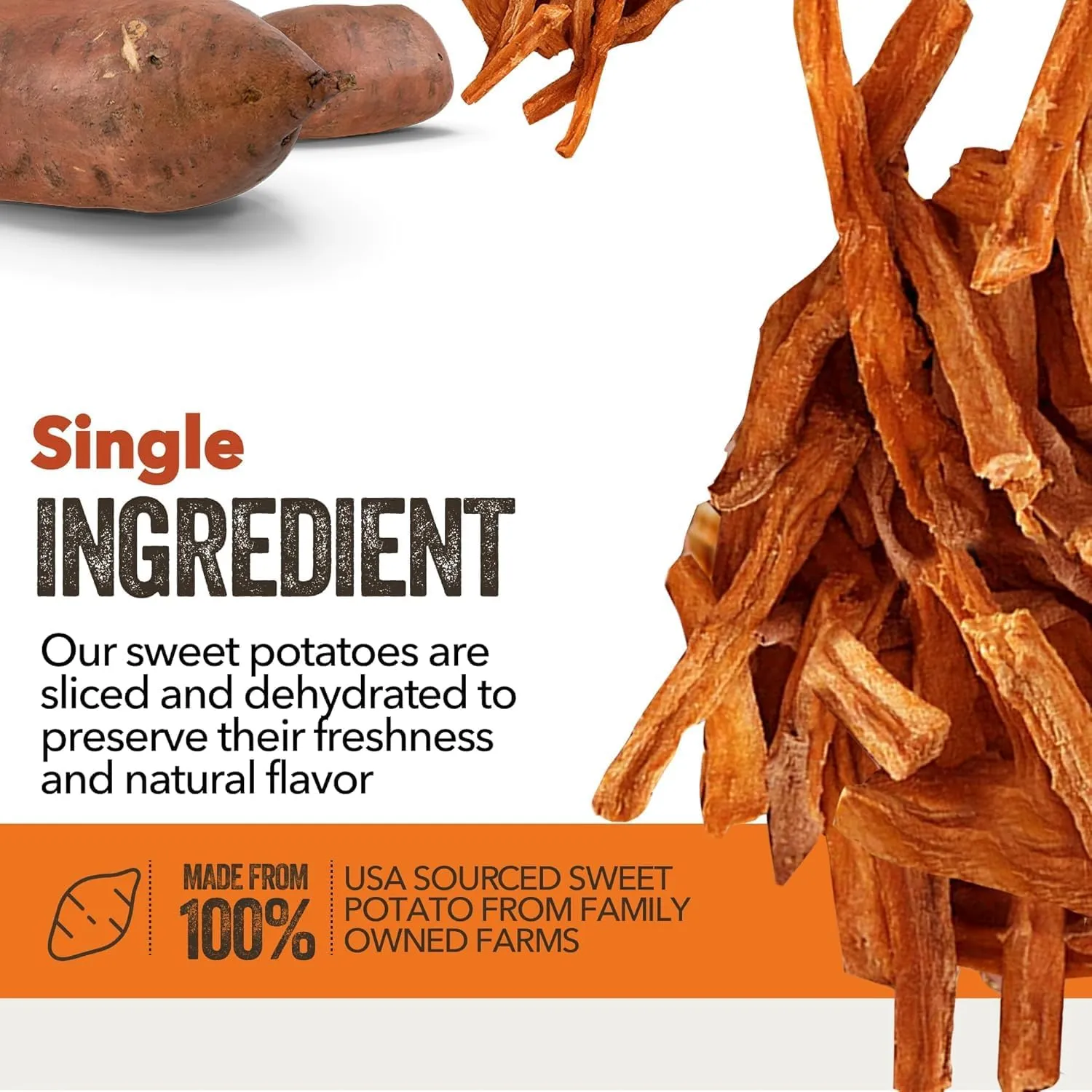 Gaines Family Farmstead Jumbo Sweet Potato Fries for Dogs  14 oz, Chewy Single Ingredient, Grain-Free Dog Treats, Rawhide-Free Chews, High-Fiber Snacks for Training & Rewards, Made in USA