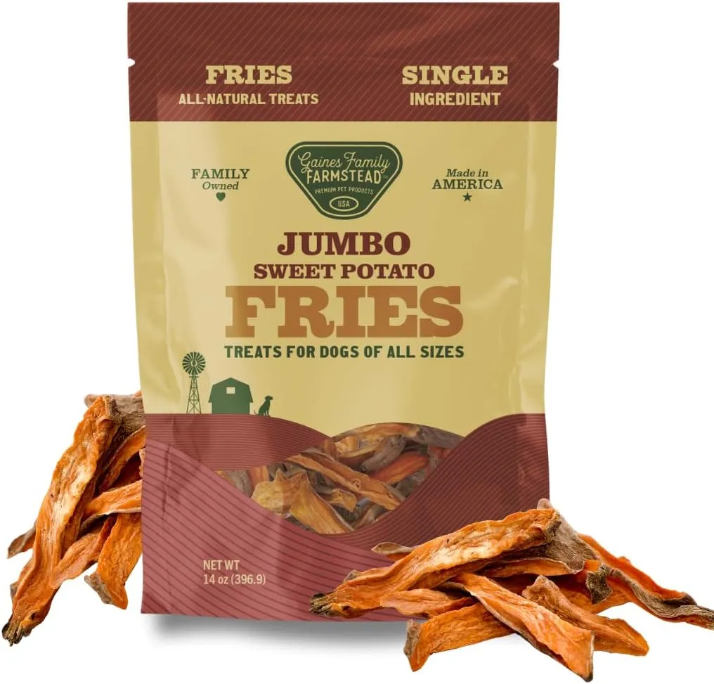 Gaines Family Farmstead Jumbo Sweet Potato Fries for Dogs  14 oz, Chewy Single Ingredient, Grain-Free Dog Treats, Rawhide-Free Chews, High-Fiber Snacks for Training & Rewards, Made in USA