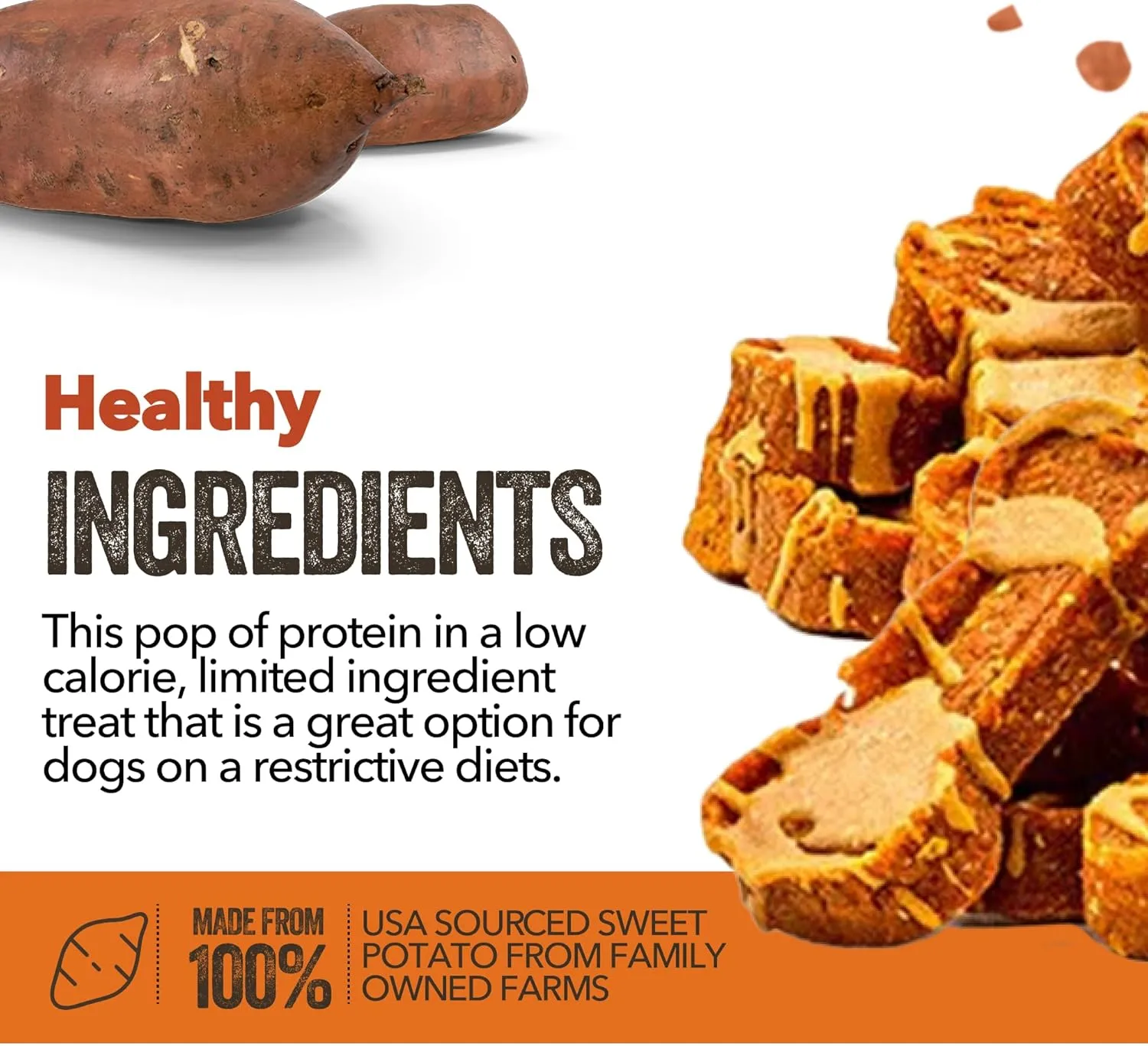 Gaines Family Farmstead Sweet Potato & Peanut Butter Dog Bones  8 oz, Grain-Free, All-Natural Dog Treats for Digestion, Skin, Energy & Immunity  Limited Ingredient, Made in USA