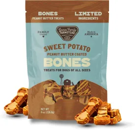 Gaines Family Farmstead Sweet Potato & Peanut Butter Dog Bones  8 oz, Grain-Free, All-Natural Dog Treats for Digestion, Skin, Energy & Immunity  Limited Ingredient, Made in USA
