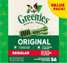 Greenies Original Regular Natural Dog Dental Care Dog Treats (36 Treats)