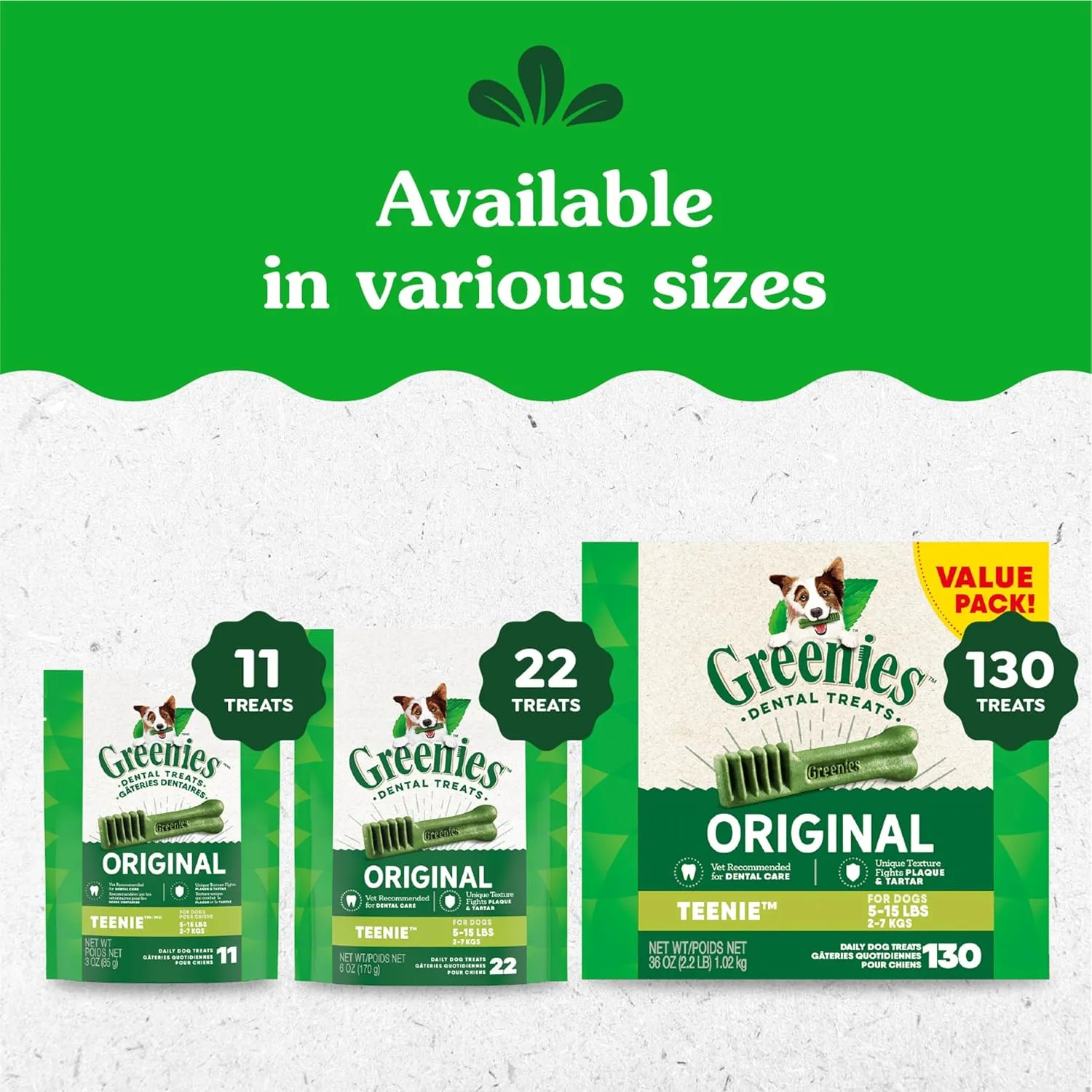 Greenies Original Teenie Natural Dental Care Dog Treats, 36 oz. Pack (130 Treats)