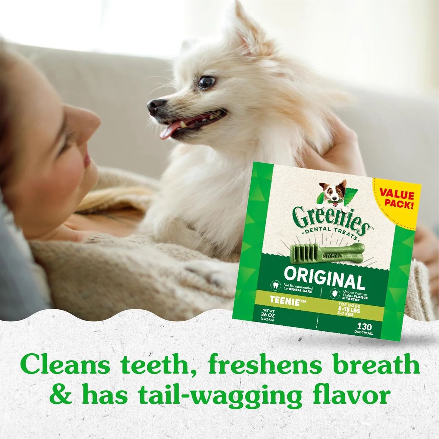 Greenies Original Teenie Natural Dental Care Dog Treats, 36 oz. Pack (130 Treats)