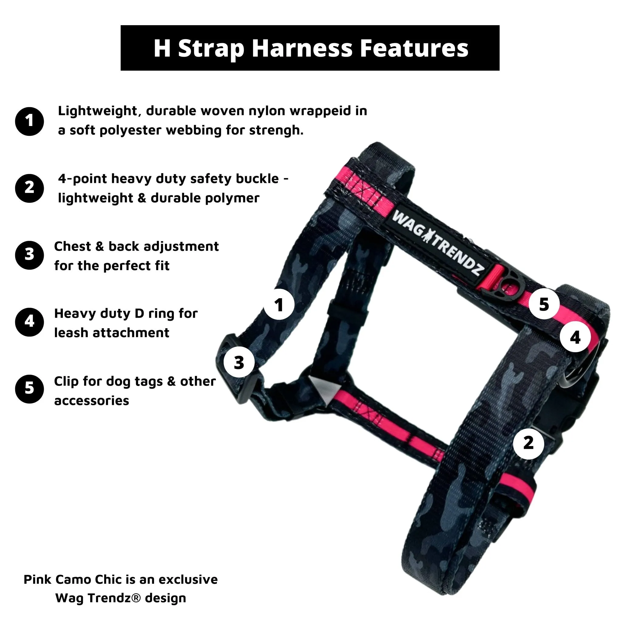H Dog Harness | Pink Camo Chic (SHēk)