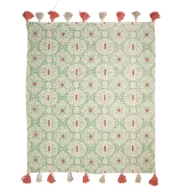 Hand Woven Sage Printed Cotton Throw - 125cm x 150cm