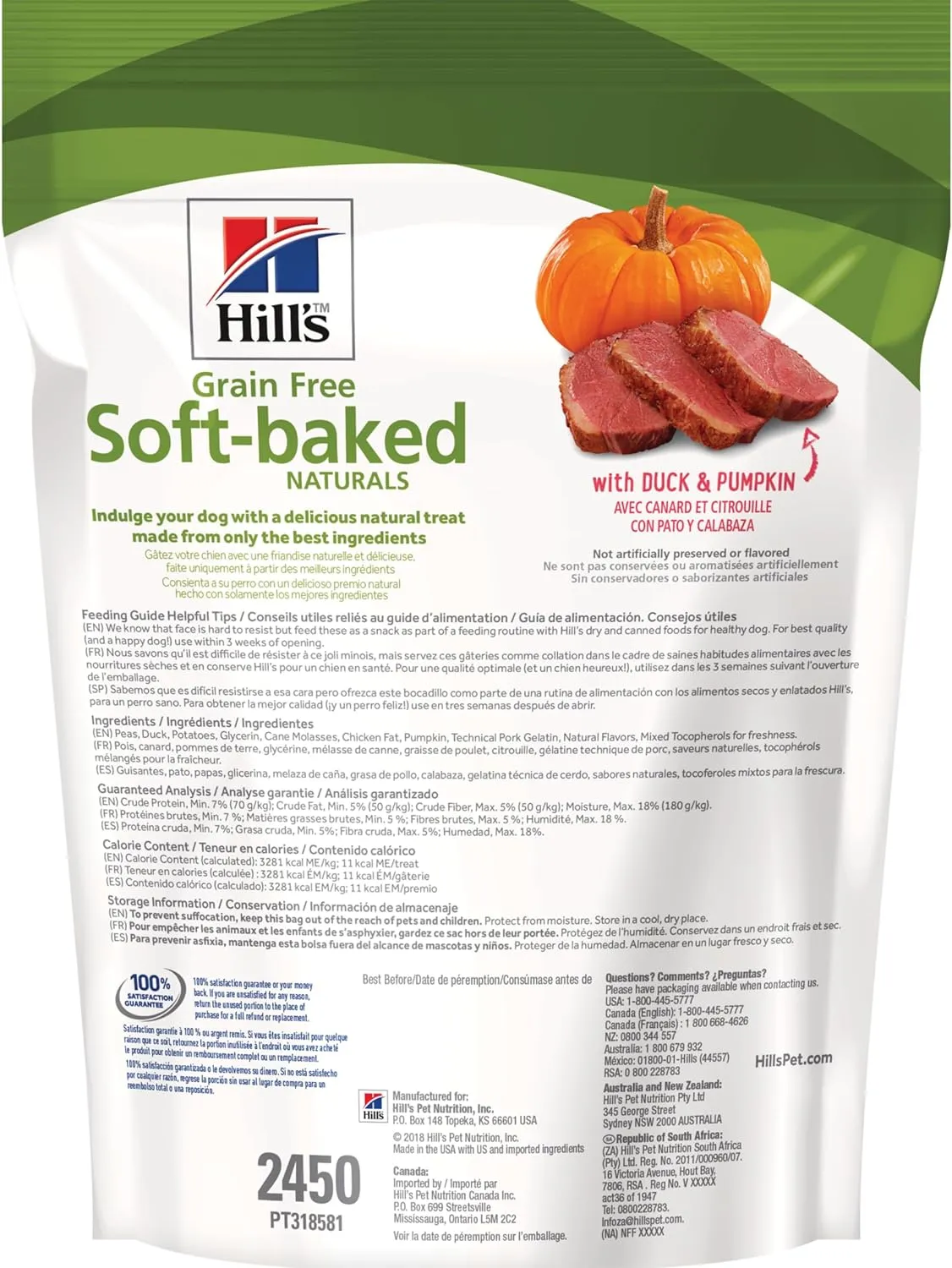Hill's Grain Free Soft Baked Naturals, All Life Stages, Great Taste, Dog Treats, Duck & Pumpkin , 8 oz Bag