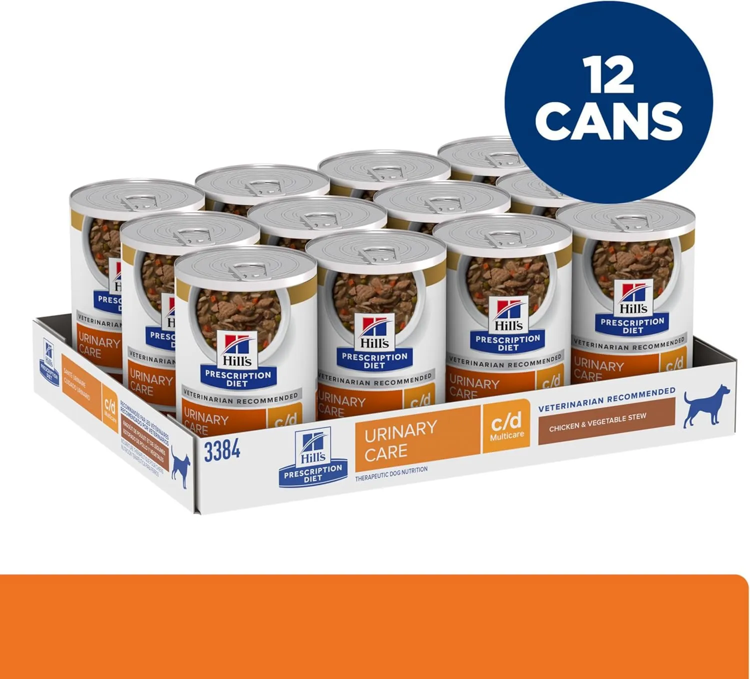 Hill's Prescription Diet c/d Multicare Urinary Care Chicken & Vegetable Stew Wet Dog Food, Veterinary Diet, 12.5 oz. Cans, (Pack of 12)