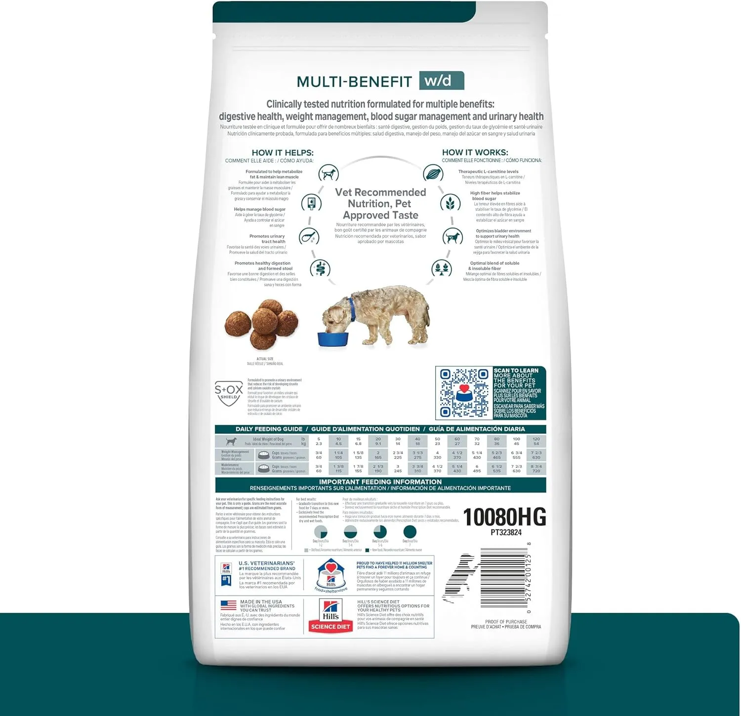 Hill's Prescription Diet w/d Multi-Benefit Digestive/Weight/Glucose/Urinary Management Chicken Flavor Dry Dog Food, Veterinary Diet, 8.5 lb. Bag