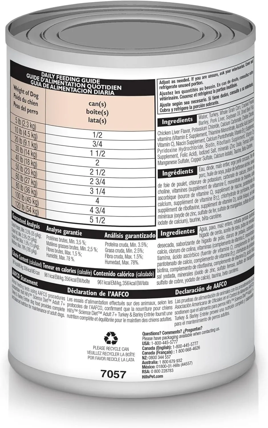 Hill's Science Diet Adult 7 , Senior Adult 7  Premium Nutrition, Wet Dog Food, Turkey & Barley Loaf, 13 oz Can, Case of 12