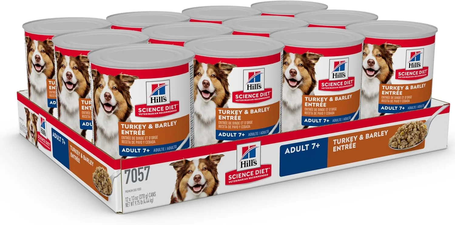 Hill's Science Diet Adult 7 , Senior Adult 7  Premium Nutrition, Wet Dog Food, Turkey & Barley Loaf, 13 oz Can, Case of 12
