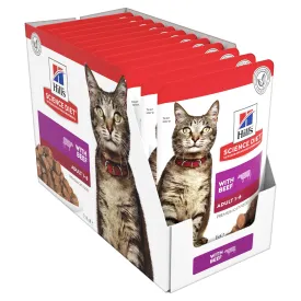 Hills Science Diet Adult Optimal Care Beef Cat Food Pouches 85g x 12^^^