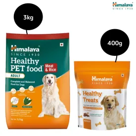 Himalaya Meat & Rice Healthy Pet Dry Food and Chicken Healthy Treats Adult Dog Combo