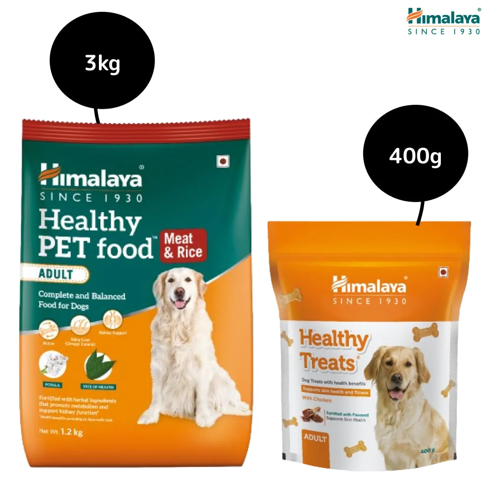 Himalaya Meat & Rice Healthy Pet Dry Food and Chicken Healthy Treats Adult Dog Combo