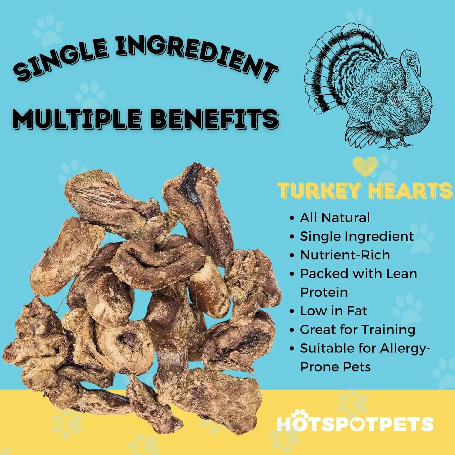 hotspot pets Freeze Dried Turkey Hearts Treats for Cats & Dogs -Made in USA, 1lb Big Bag, Single Ingredient All Natural Grain-Free Turkey Heart - Perfect for Training, Topper or Snack