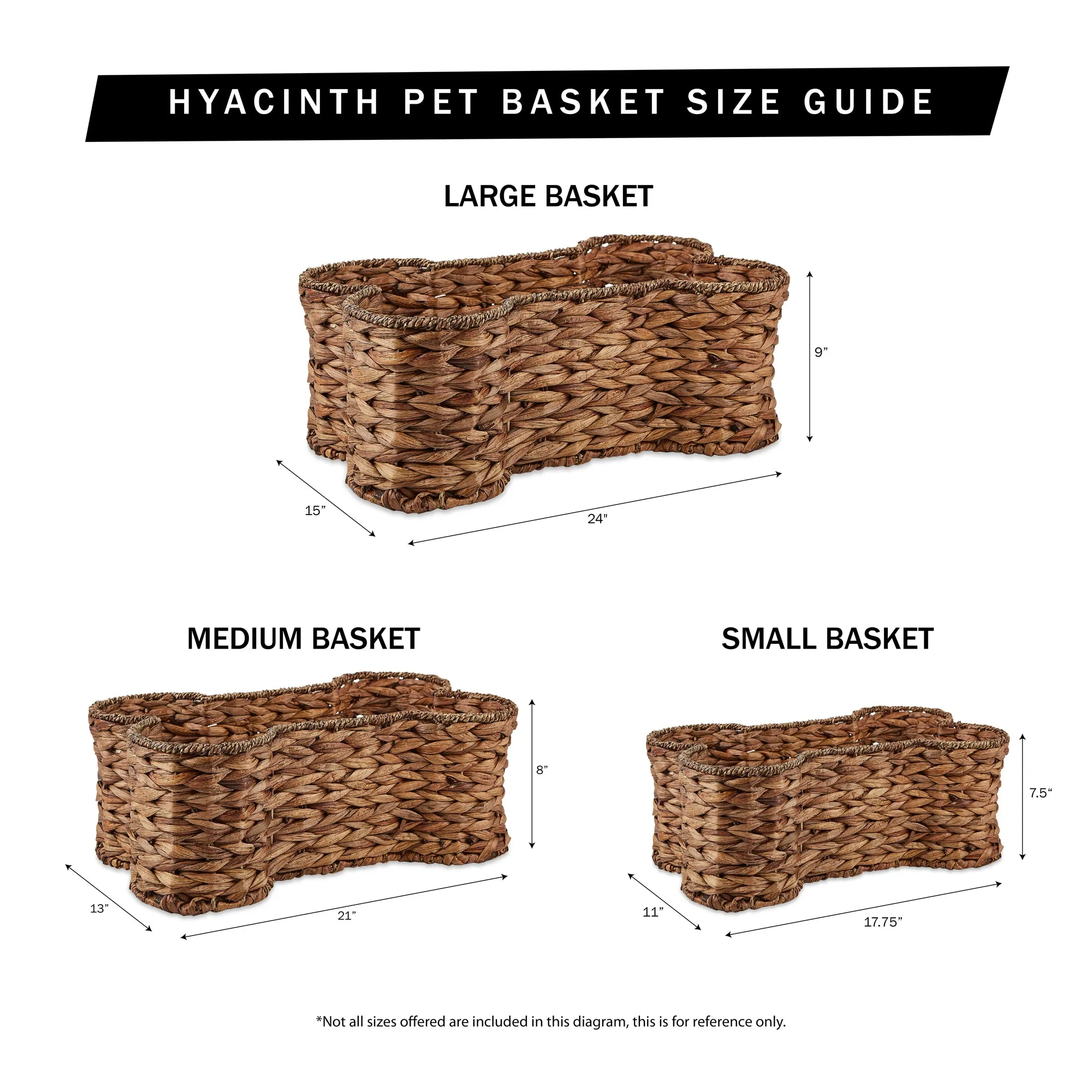 Hyacinth Pet Storage Basket, Bone Shaped, Dark Brown, Small - 17.75x11x7.5"