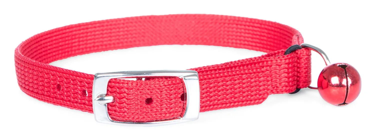 Jeffers Solid Web Nylon Cat Collars w/ Bell, 3/8" x  12"