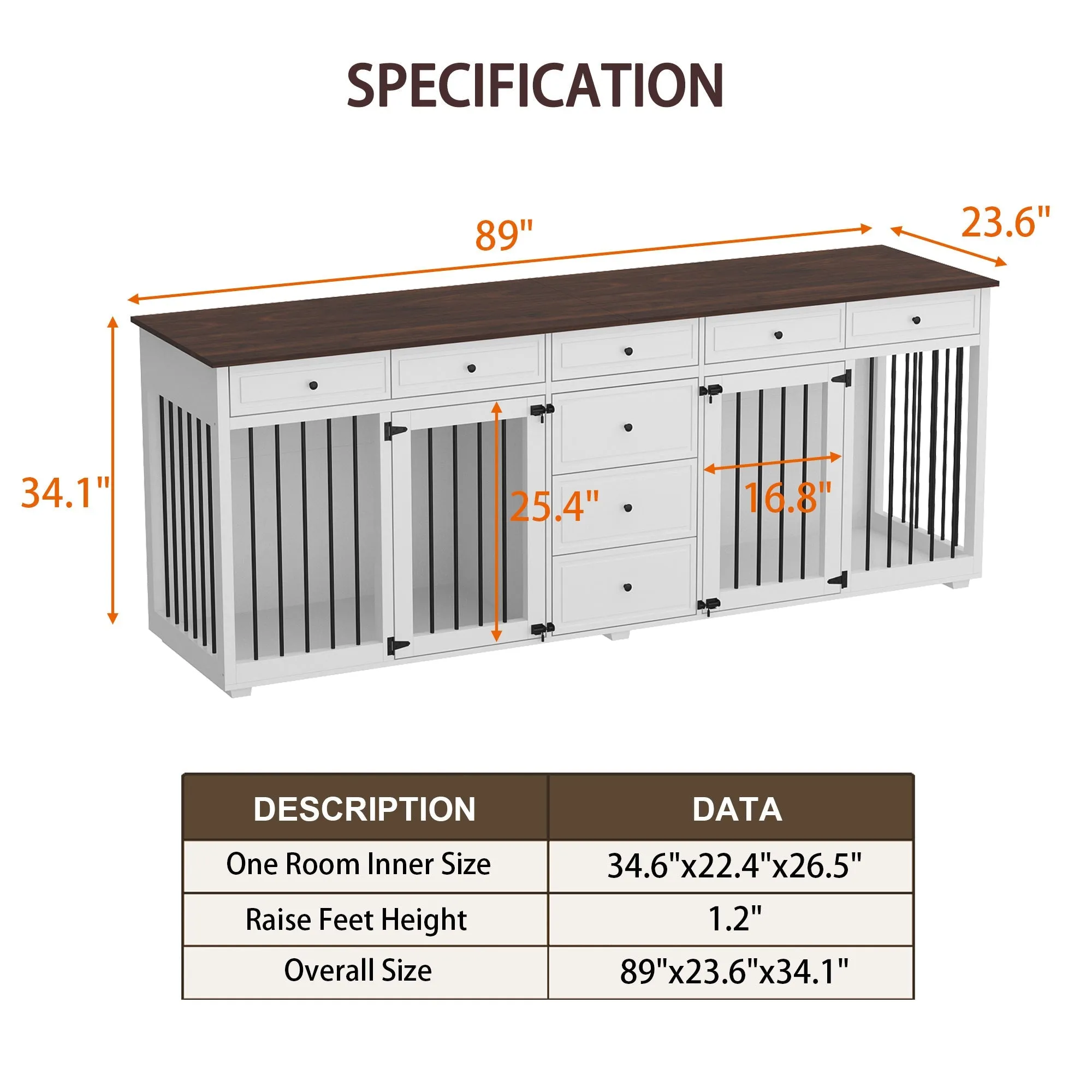 Large Dog Crate Furniture with 8 Drawers-150167