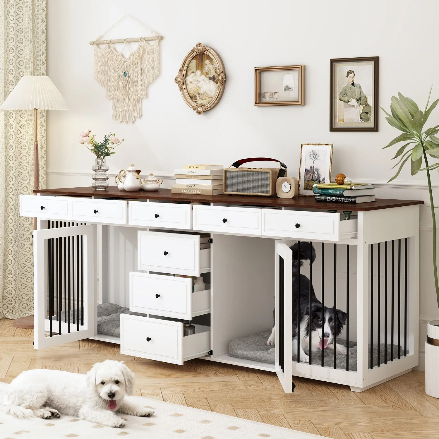 Large Dog Crate Furniture with 8 Drawers-150167