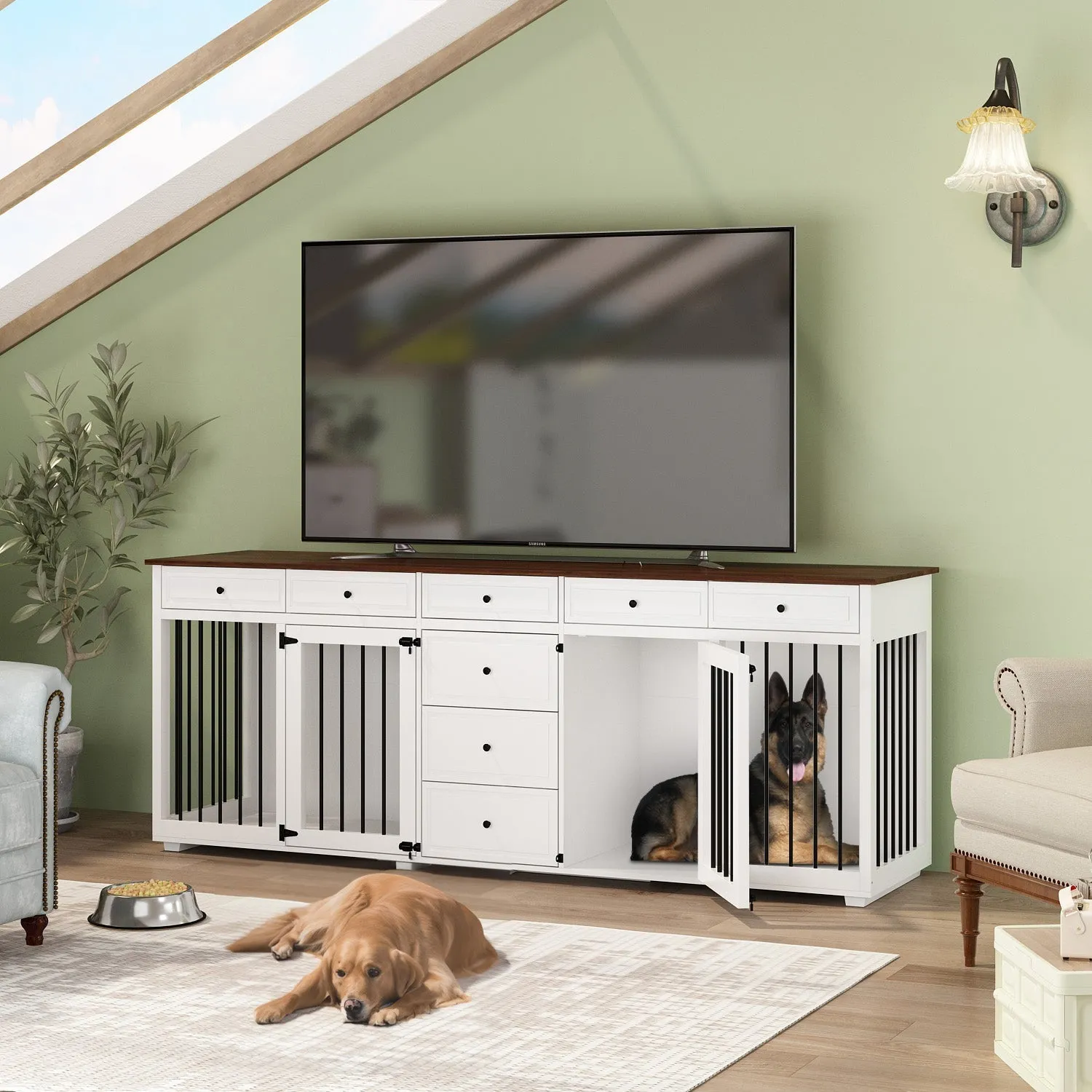 Large Dog Crate Furniture with 8 Drawers-150167