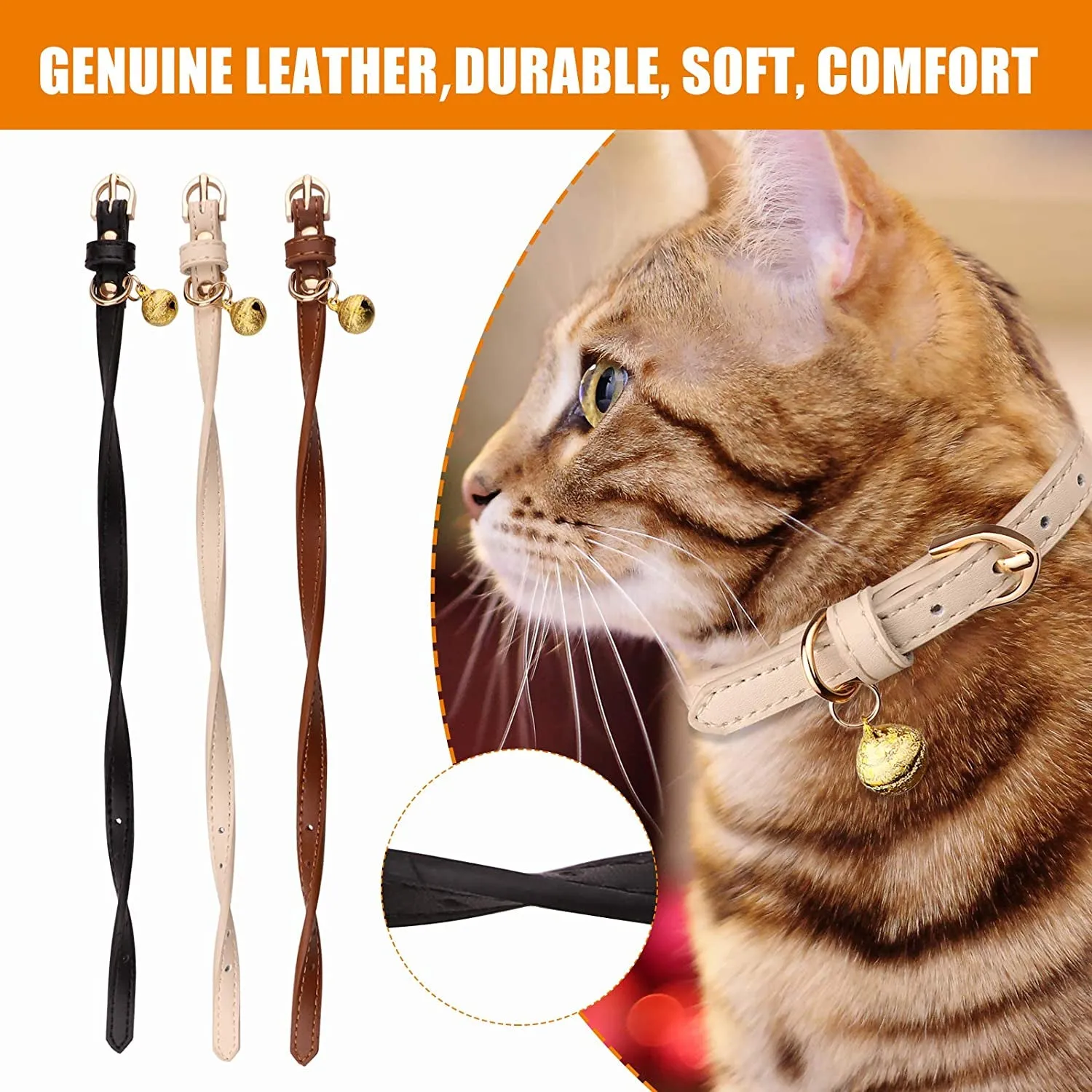 Leather Cat Collars with Bells