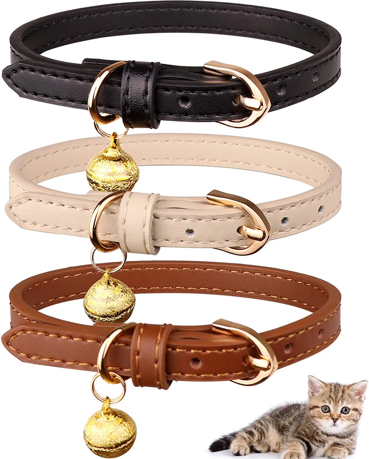 Leather Cat Collars with Bells