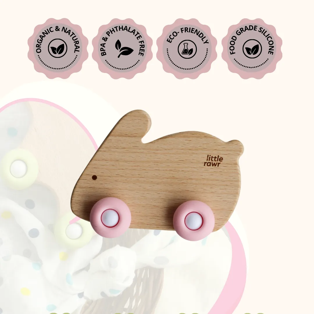 Little Rawr Wood Wheelie Animal - Pink