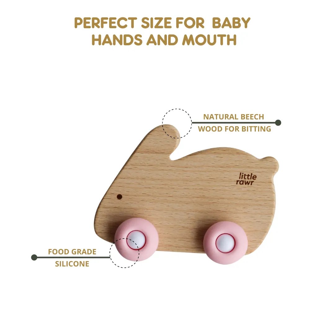 Little Rawr Wood Wheelie Animal - Pink