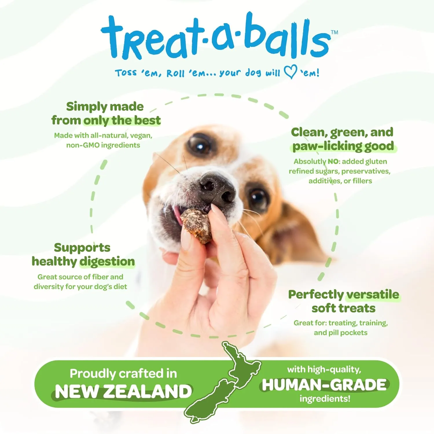 Mango, Spinach, & Chia Healthy Dog Treats - Healthy, Nutritious, All Natural Dog Treats - Vegan, Fiber-Rich, Plant-Based Snacks - All Breeds, Sizes, & Ages - Made in New Zealand - 18pk