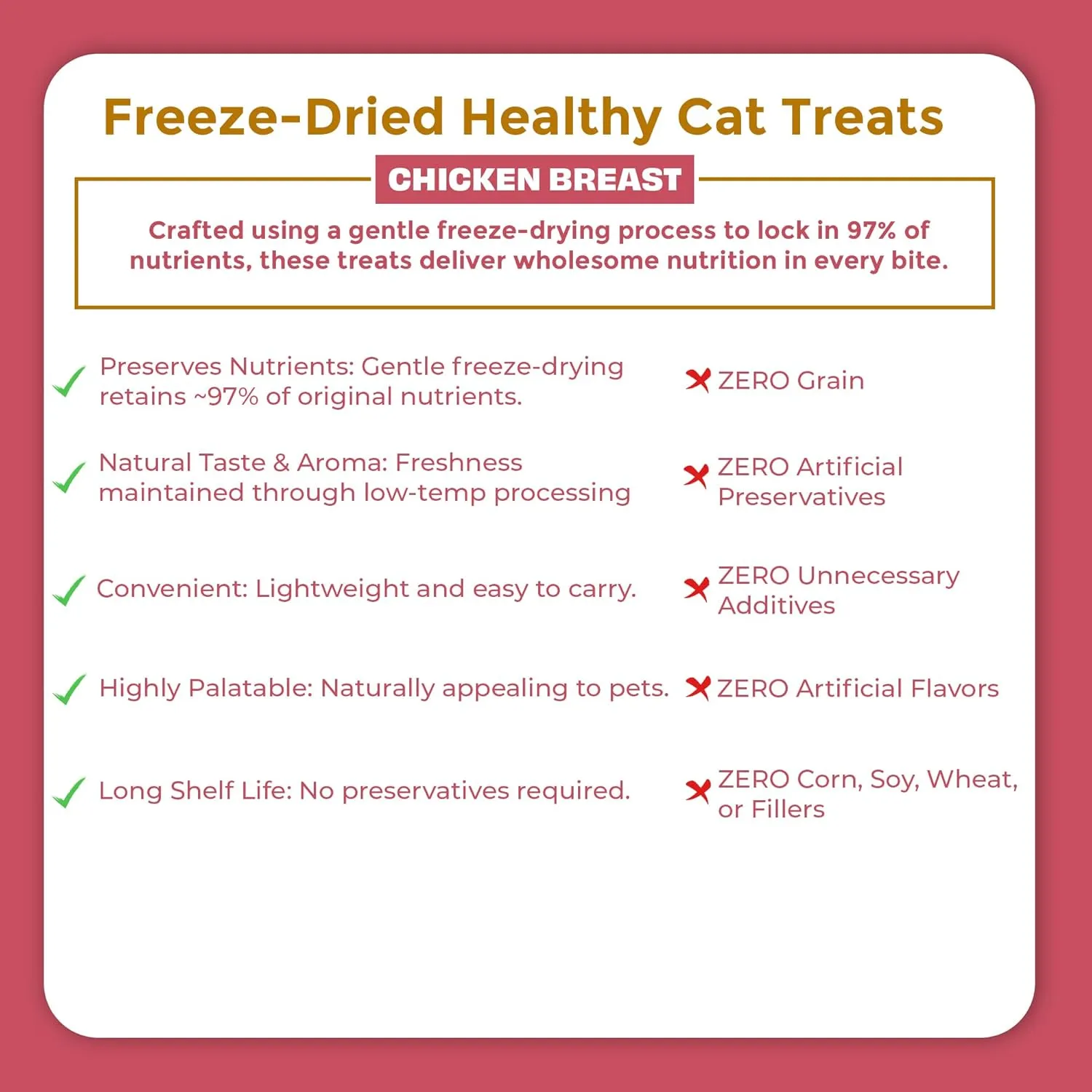 Nature's Feast Freeze Dried Cat Treats | 100% Natural Chicken Breast Treat | Single Ingredient | Training Treat | Food Topper for Cats (1.76oz)