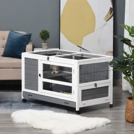 PawHut Wooden Rabbit Hutch Elevated Pet Bunny House Rabbit Cage with Slide-Out Tray Indoor Grey