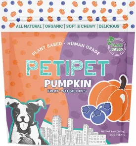 Plant-Based Pumpkin Dog Treats - Pumpkin, Carrot, Apple, and Blueberry Soft & Chewy Treats - Vegetarian, Vegan Dog Treats with Organic Ingredients - Low-Protein, Hypoallergenic, Gluten-Free