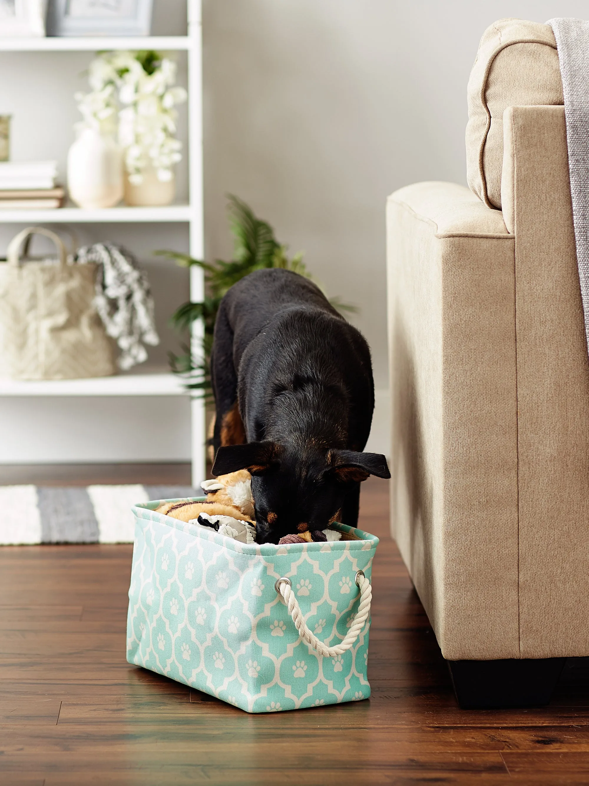 Polyester Pet Bin Lattice Paw Aqua Rectangle Small 14X8X9