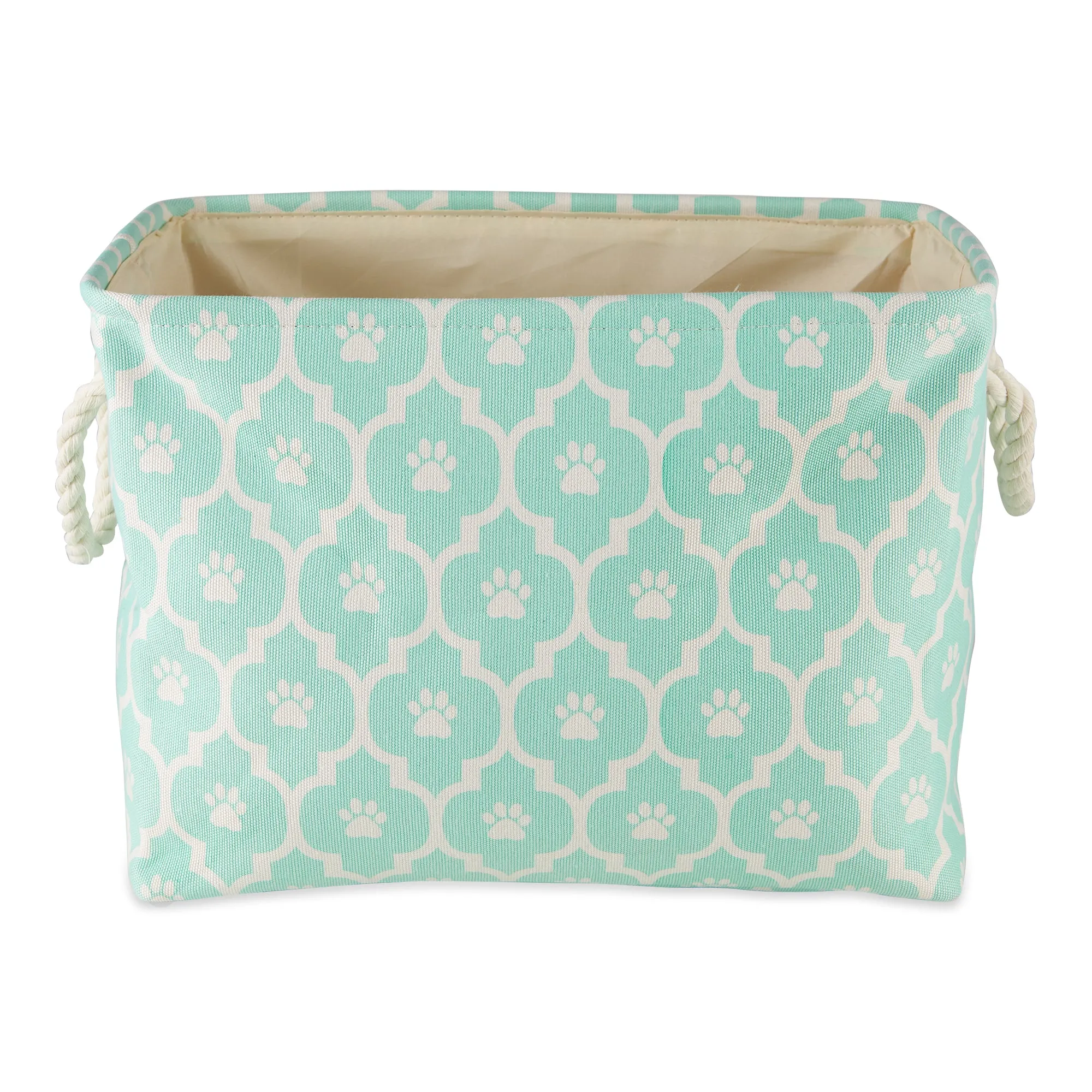 Polyester Pet Bin Lattice Paw Aqua Rectangle Small 14X8X9