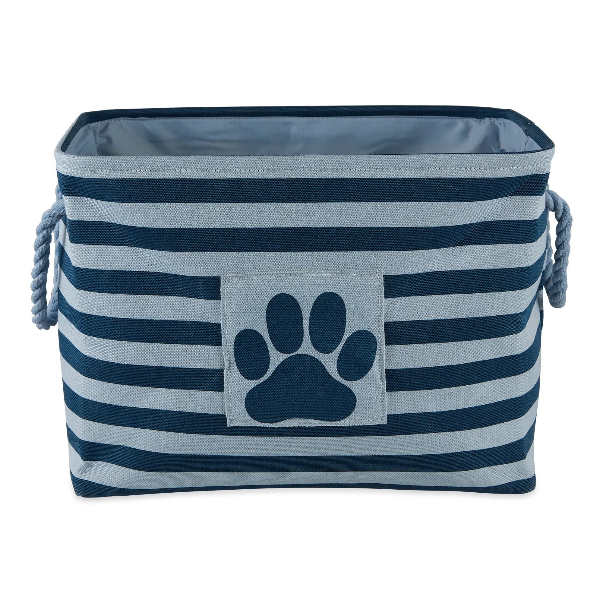Polyester Pet Bin Stripe With Paw Patch Dark Navy Rectangle Small 14X8X9