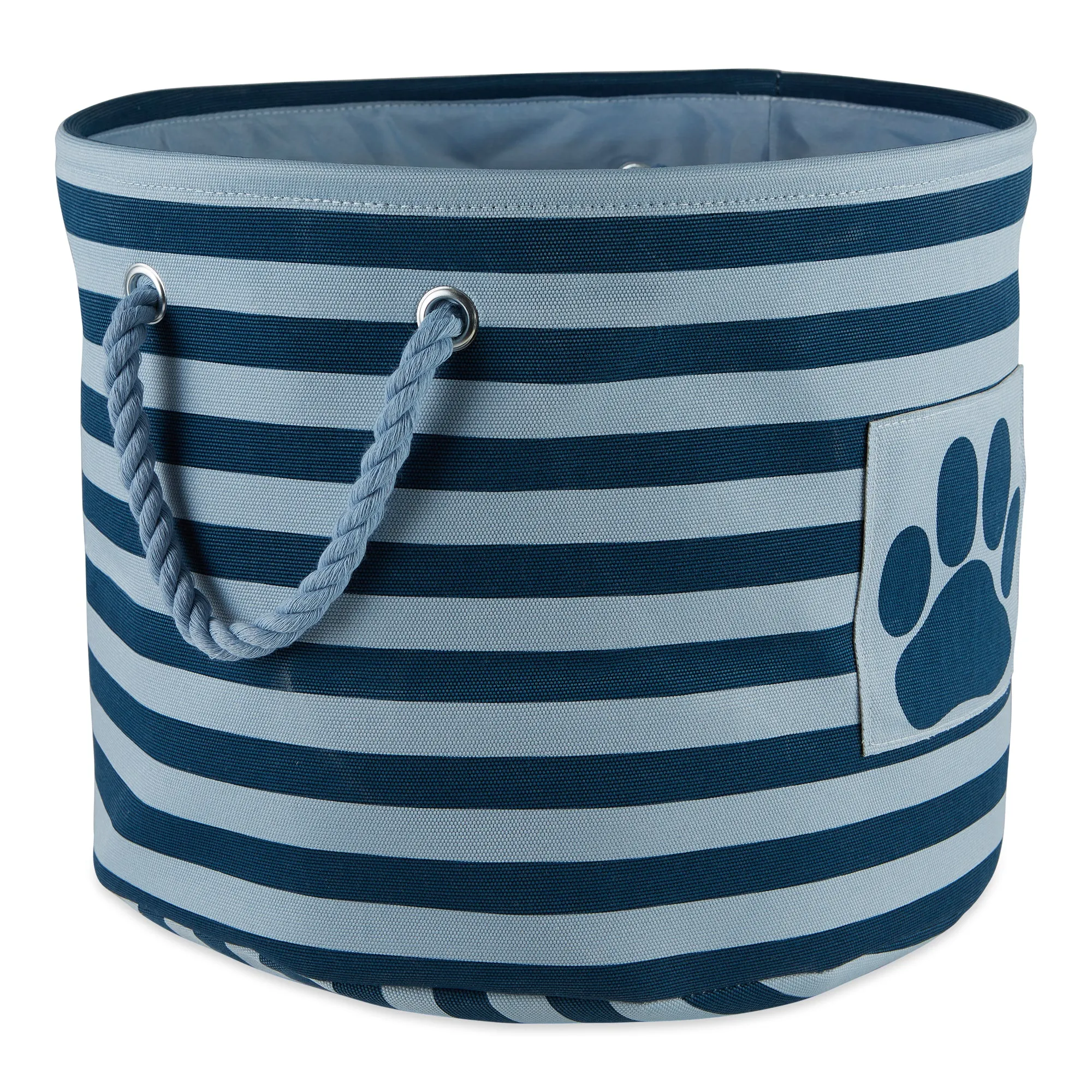 Polyester Pet Bin Stripe With Paw Patch Dark Navy Round Large 15X18X18
