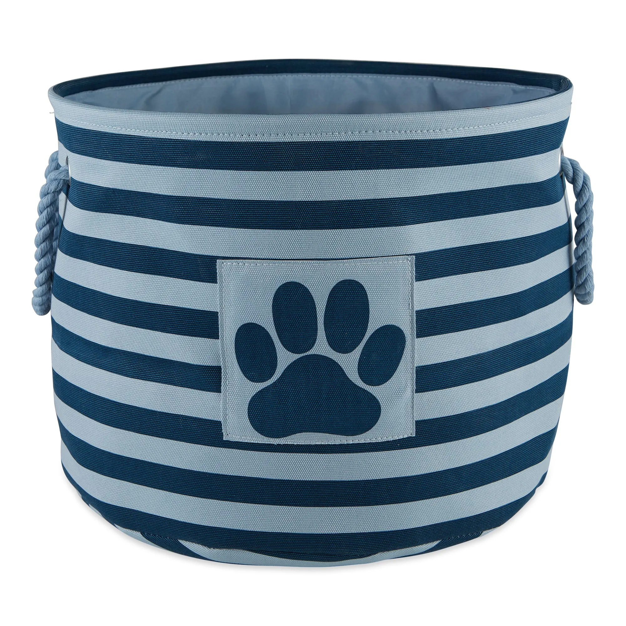 Polyester Pet Bin Stripe With Paw Patch Dark Navy Round Large 15X18X18