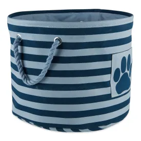 Polyester Pet Bin Stripe With Paw Patch Dark Navy Round Large 15X18X18