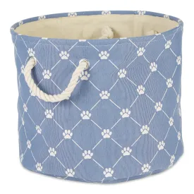 Polyester Pet Bin Trellis Paw Stonewash Blue Round Small 9X12X12
