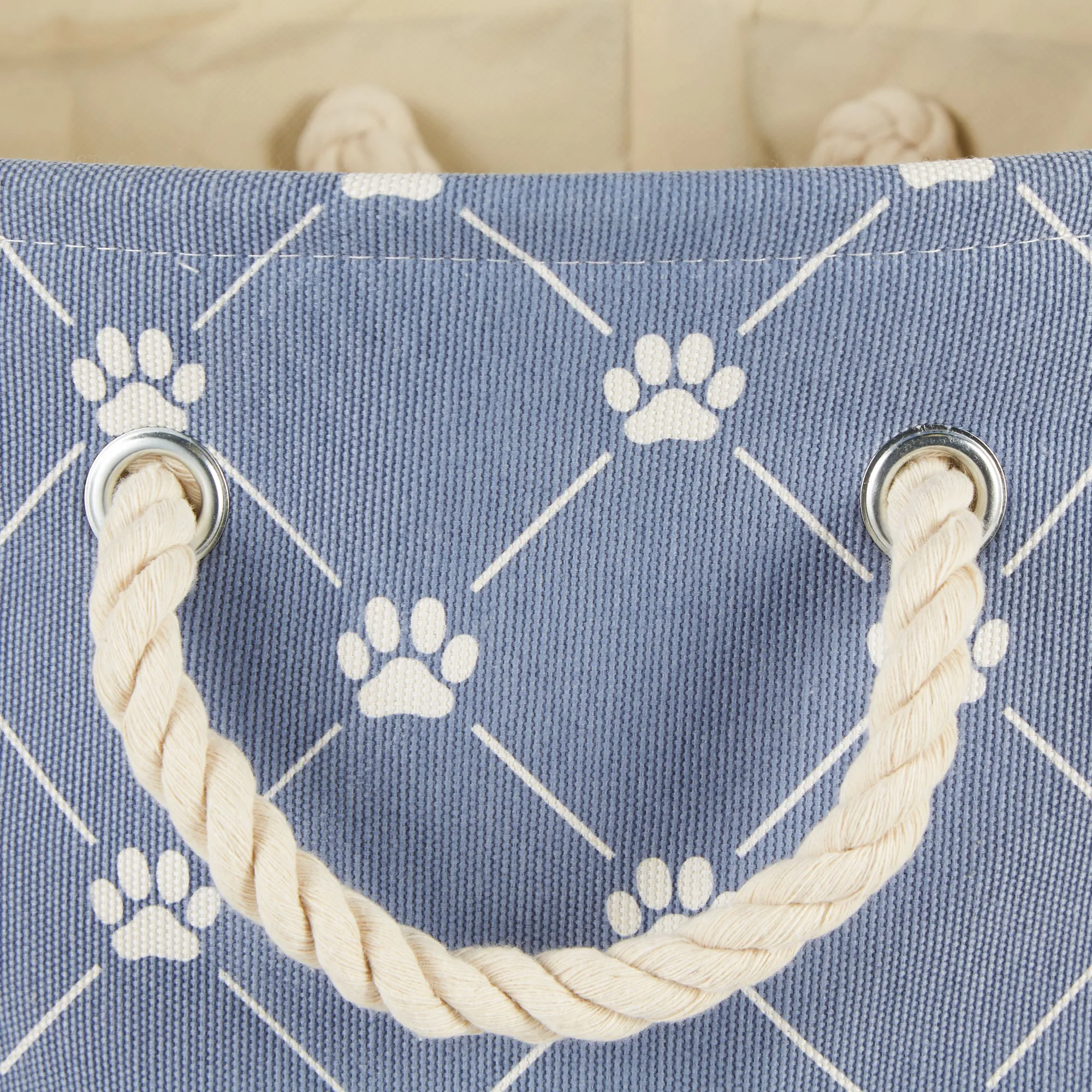 Polyester Pet Bin Trellis Paw Stonewash Blue Round Small 9X12X12
