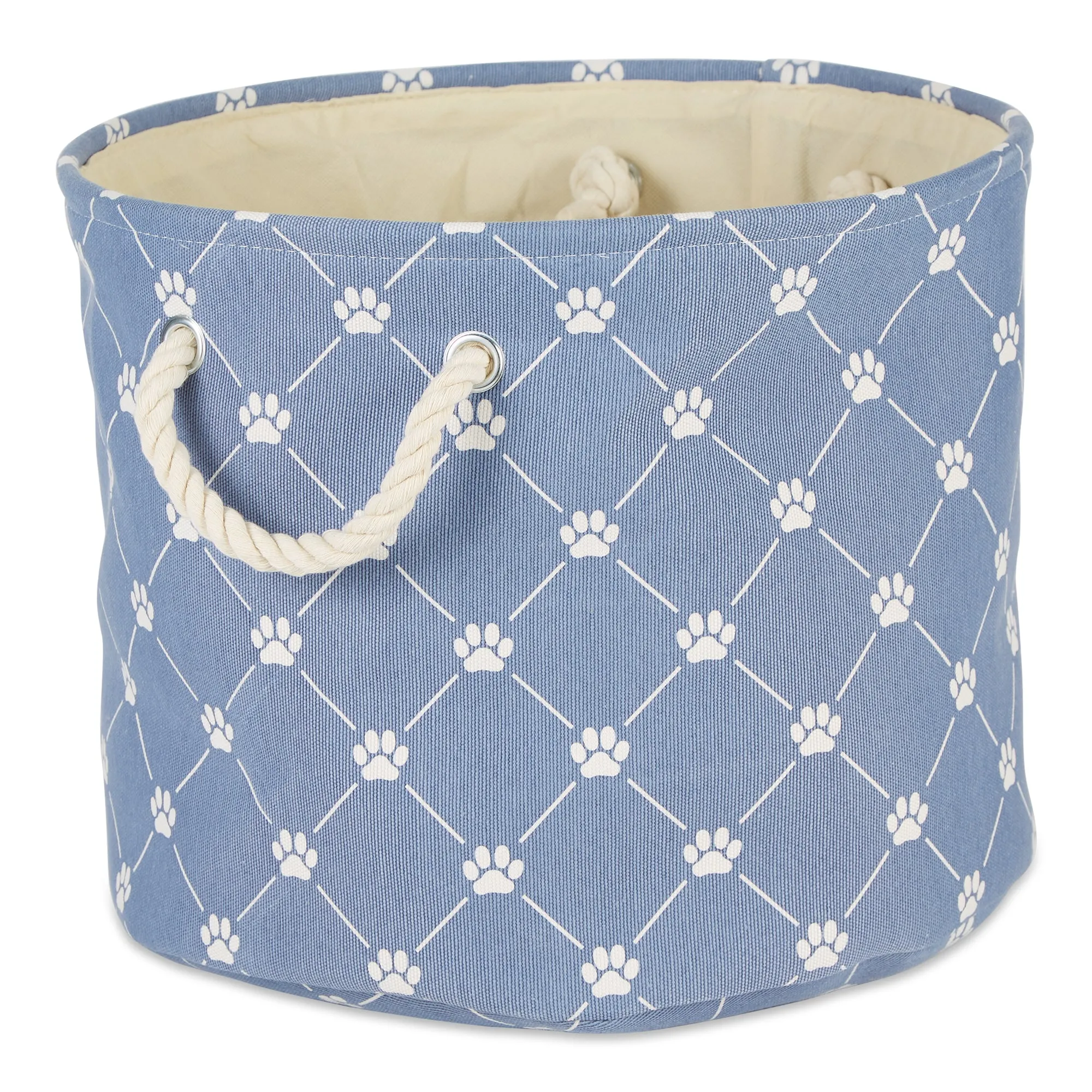 Polyester Pet Bin Trellis Paw Stonewash Blue Round Small 9X12X12