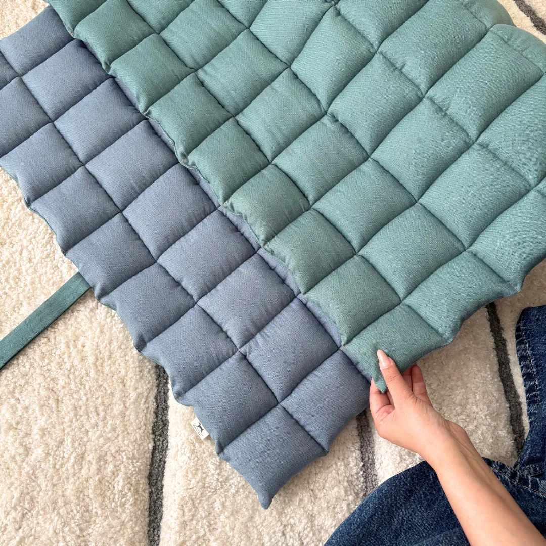 PoochMate Blue & Green Linen Quilted Dog Mat