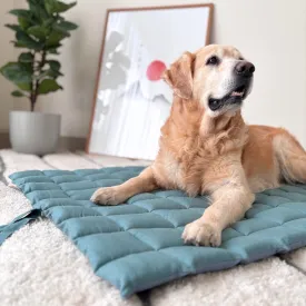 PoochMate Blue & Green Linen Quilted Dog Mat
