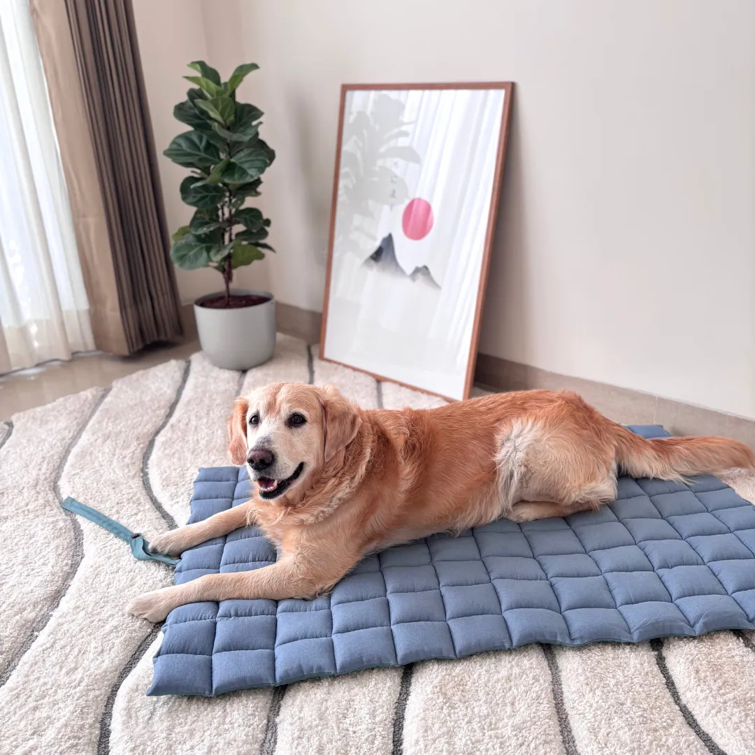 PoochMate Blue & Green Linen Quilted Dog Mat