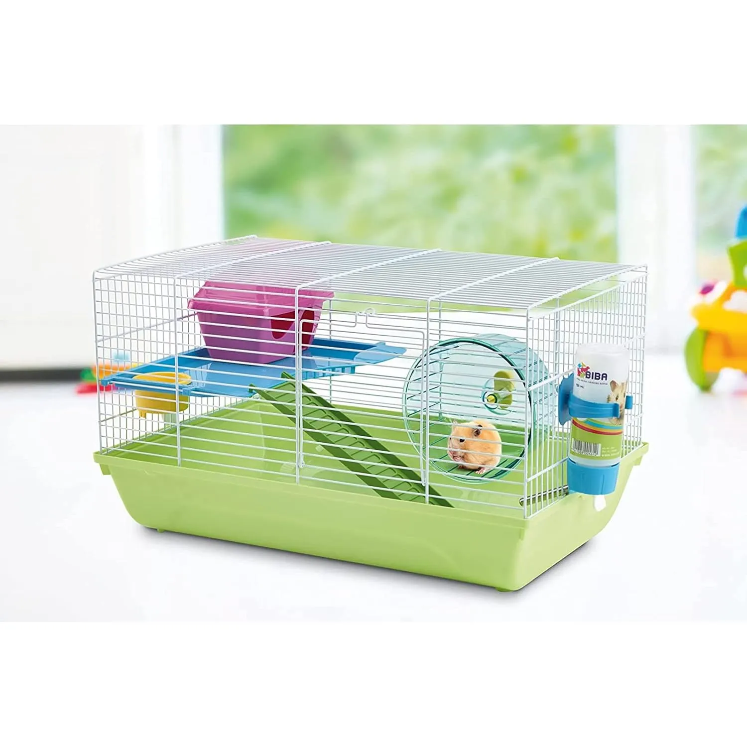 Savic Martha Double Hamster & Guniea Pigs Polyethylene Cage, Cage Contains A House, Two Platforms, Bowl, Exercise Wheel, & Bottle, Fun & Activity Cage for Small Pets, 19 X 12 X 11 Inch - Multicolor