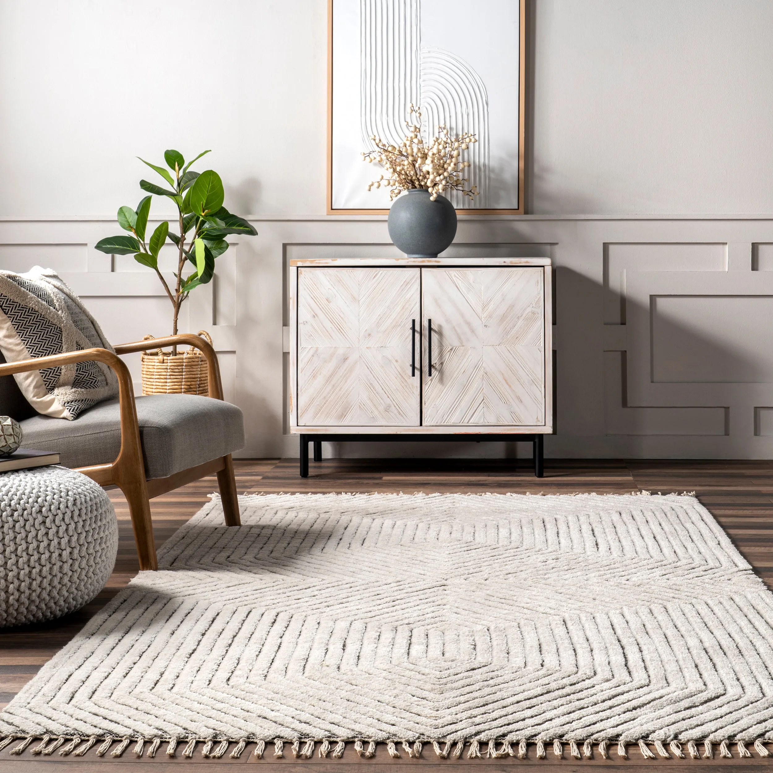 Sherrell Modern High/Low Tassel Area Rug