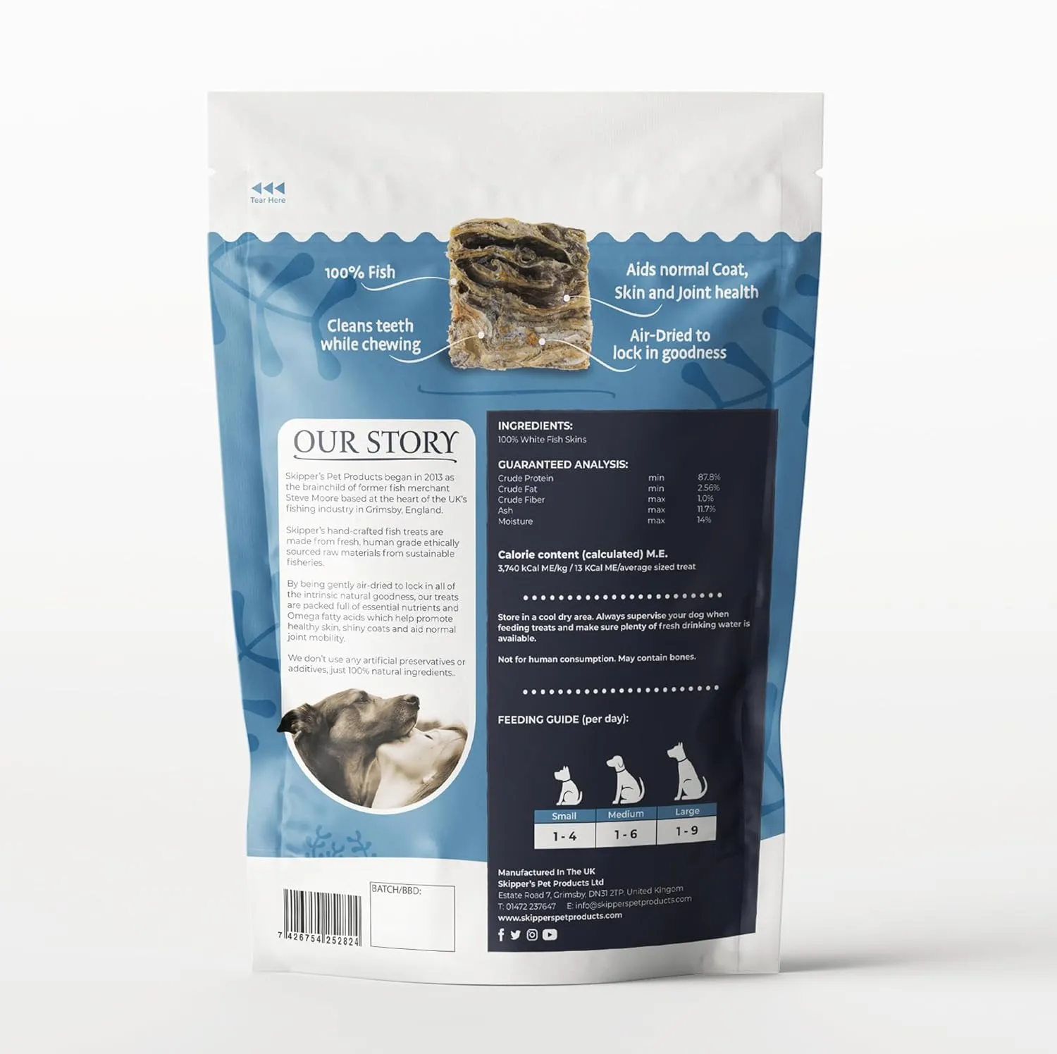 SKIPPER'S Cod Fish Skin Small Jerky Cubes - Gently Air Dried Single Ingredient Cod Skin Dog Treats, Rich in Omega 3 & Grain Free Crunchy Bites, Hypoallergenic & Gluten Free | Great for Teeth (2.5 Oz)