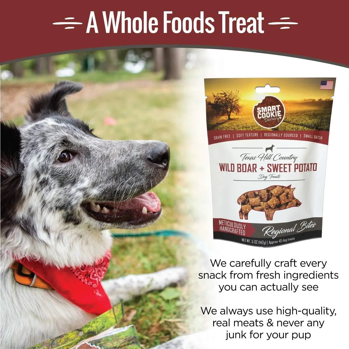 Smart Cookie All Natural Dog Treats - Wild Boar & Sweet Potato - Training Treats for Dogs with Allergies, Sensitive Stomachs - Soft Dog Treats, Chewy, Grain Free, Made in USA - 5oz Bag, Pack of 3