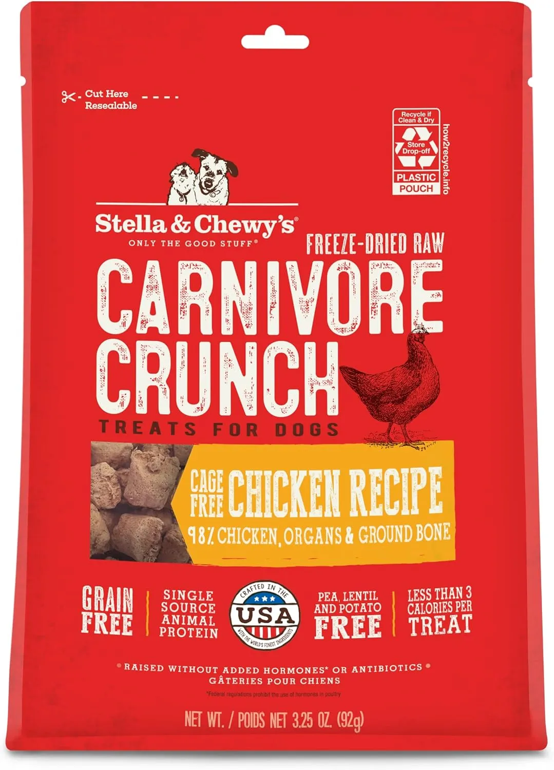 Stella & Chewy's Freeze-Dried Raw Carnivore Crunch Cage-Free Chicken Recipe Dog Treats  3.25 oz. Bag